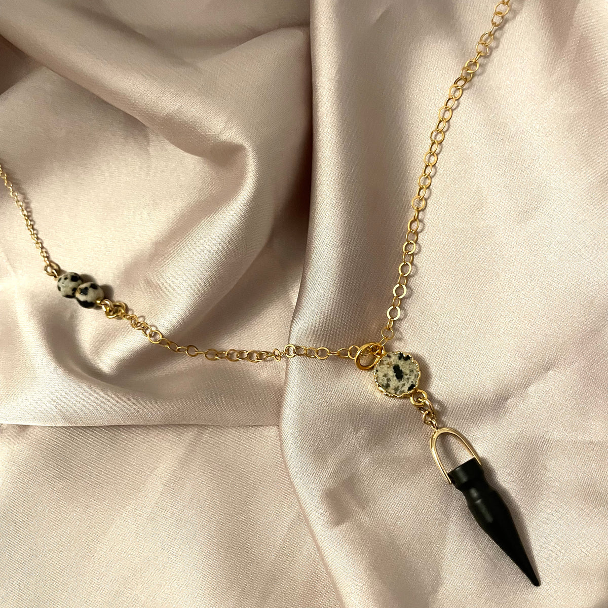 Black + Gold Framed Smoky Topaz Necklace