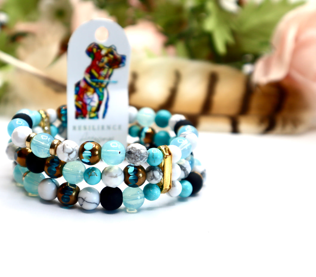 Aqua coloured Gemstone Layered Bracelet