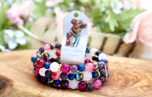 Fuchsia and Blue mixed Gemstone Layered Bracelet