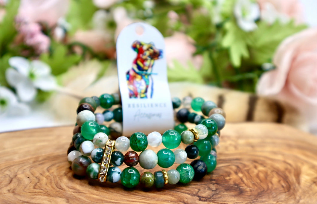 Green Gemstone Layered Bracelet