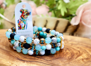 Aqua coloured Gemstone Layered Bracelet